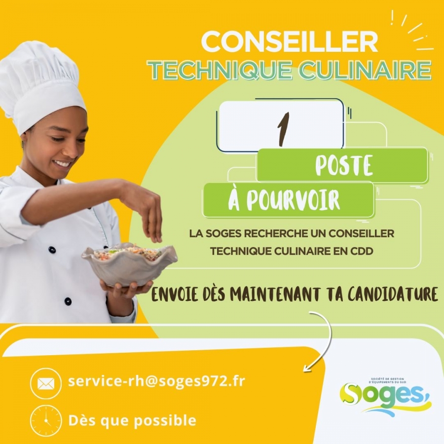 La Soges recrute un Conseiller Technique Culinaire