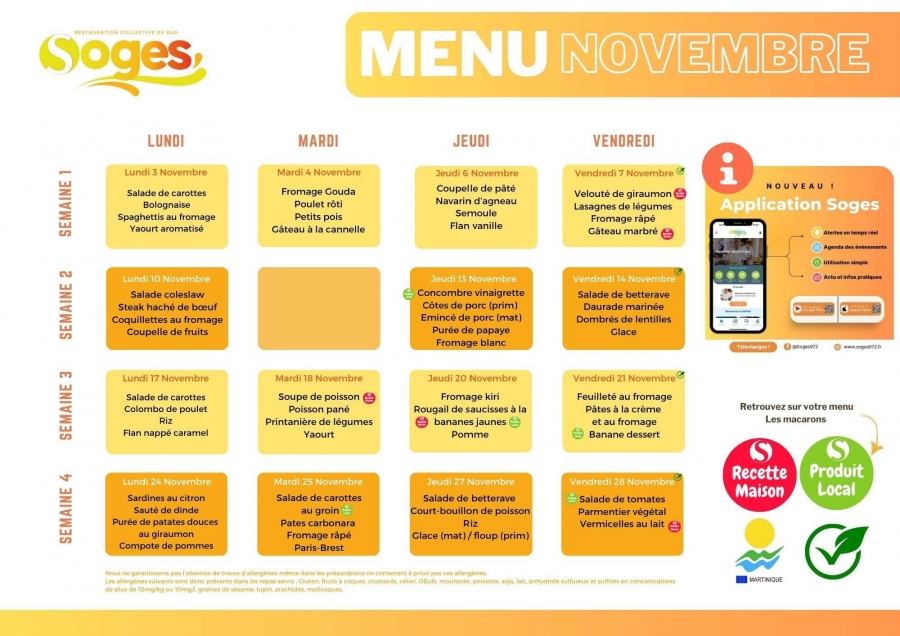 MENU MATERNELLES ET ELEMENTAIRES DES MOIS DE NOVEMBRE 2025